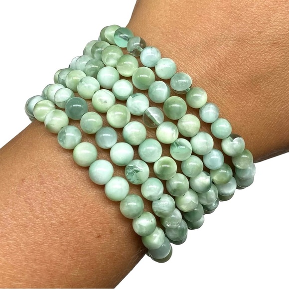 6mm Green Larimar Beaded Stretch Bracelet Boho Stone Gemstone - Picture 5 of 8